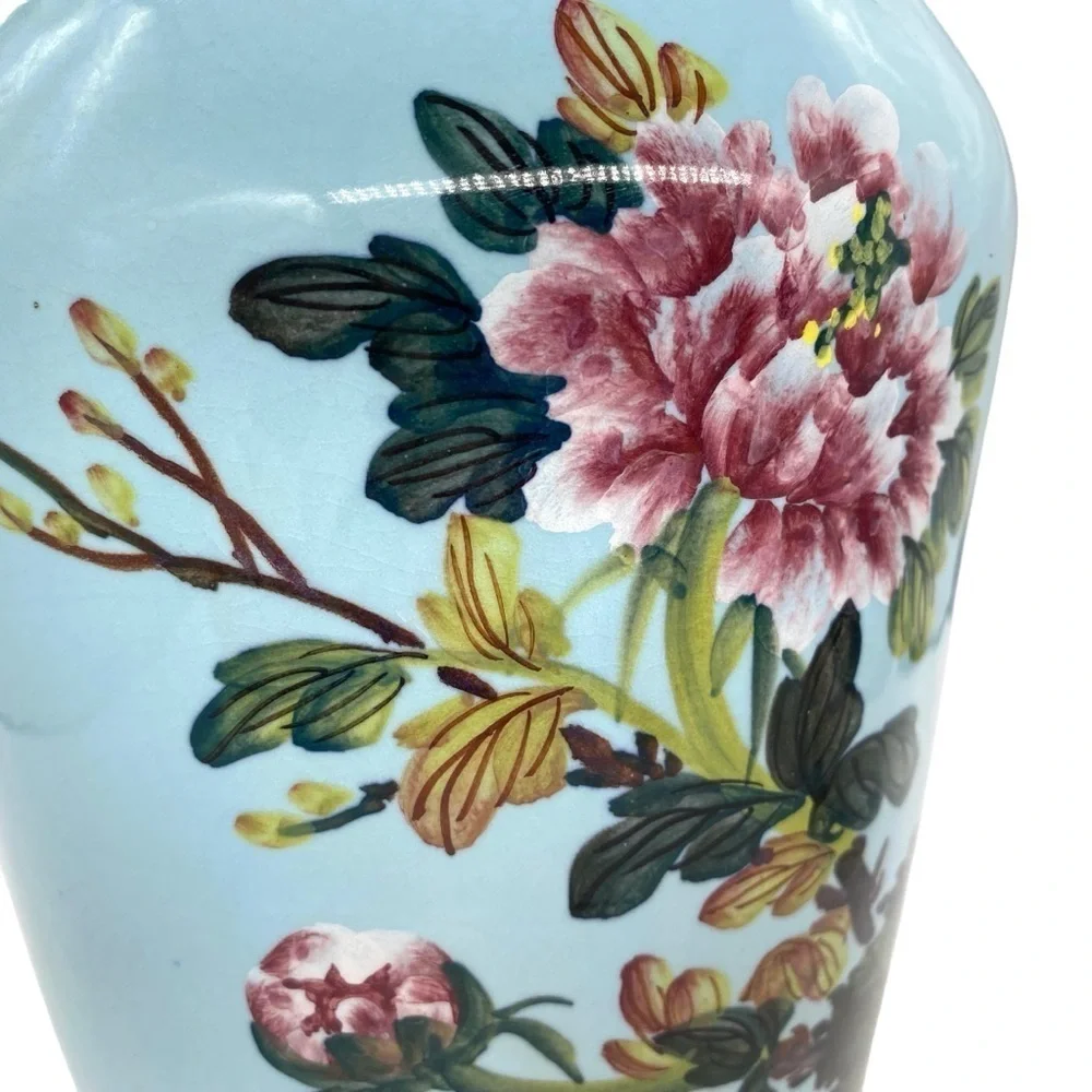 Vintage Taiwan Rocporcelain Peacock Hand Painted Large Floor Vase